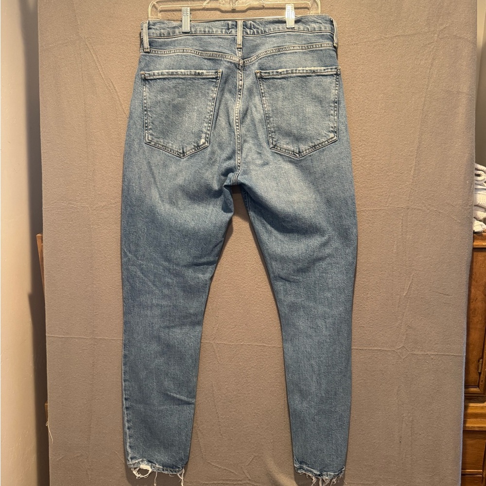 Agolde Light Wash Straight Leg Jeans with Raw Hem - Picture 6 of 8